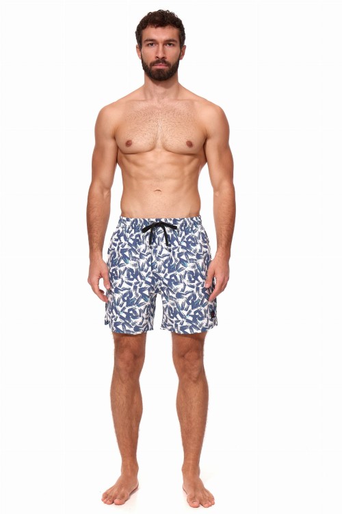 Szorty kąpielowe męskie spodenki sportowe elastyczne zagano 5673 kolor biały z niebieskim wzorem