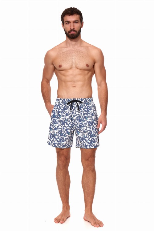 Szorty kąpielowe męskie spodenki sportowe elastyczne zagano 5673 kolor biały z niebieskim wzorem