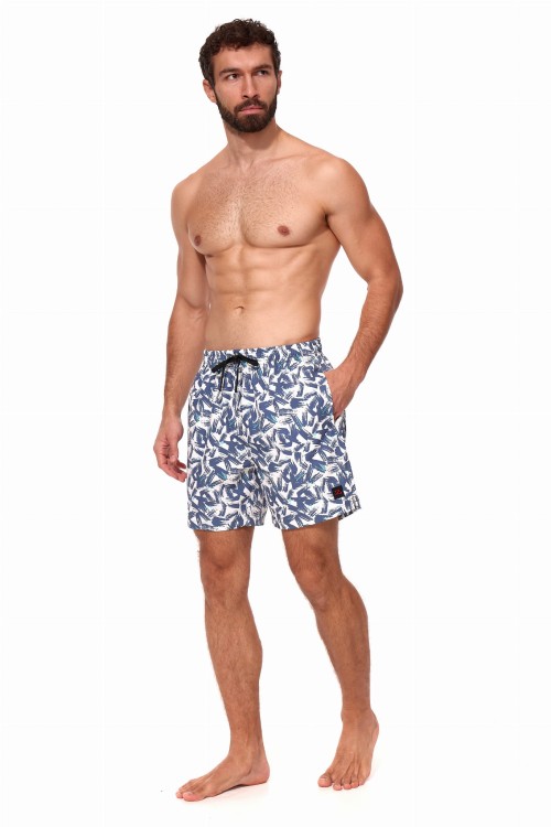 Szorty kąpielowe męskie spodenki sportowe elastyczne zagano 5673 kolor biały z niebieskim wzorem