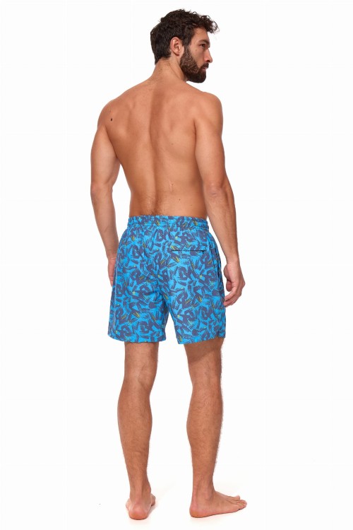 Szorty kąpielowe męskie spodenki sportowe elastyczne zagano 5673 kolor niebieski z ciemnoniebiesko żółtym wzorem