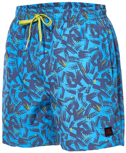 Szorty kąpielowe męskie spodenki sportowe elastyczne zagano 5673 kolor niebieski z ciemnoniebiesko żółtym wzorem