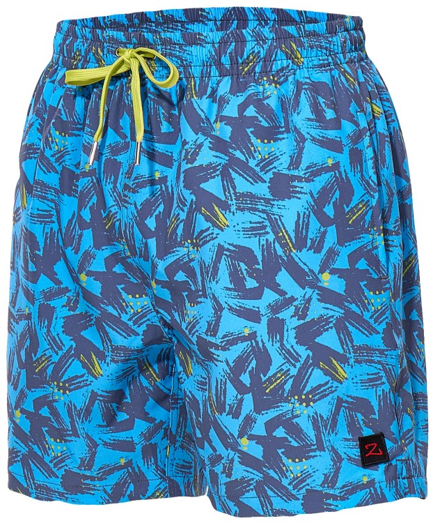 Szorty kąpielowe męskie spodenki sportowe elastyczne zagano 5673 kolor niebieski z ciemnoniebiesko żółtym wzorem