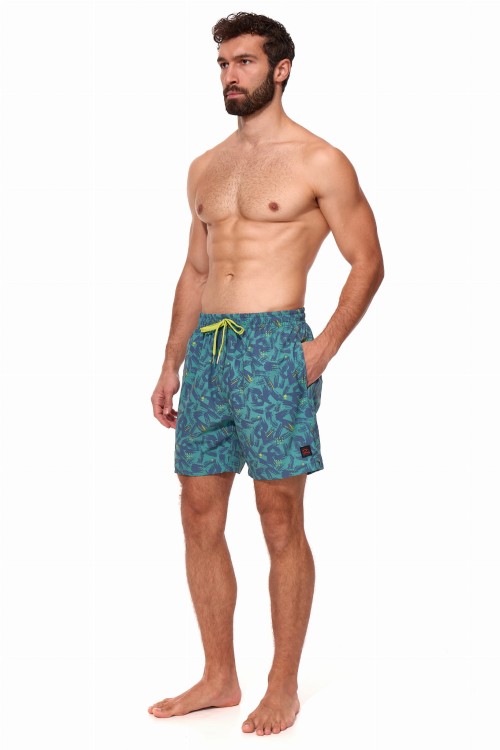 Szorty kąpielowe męskie spodenki sportowe elastyczne zagano 5673 kolor zielony z szaro żółtym wzorem