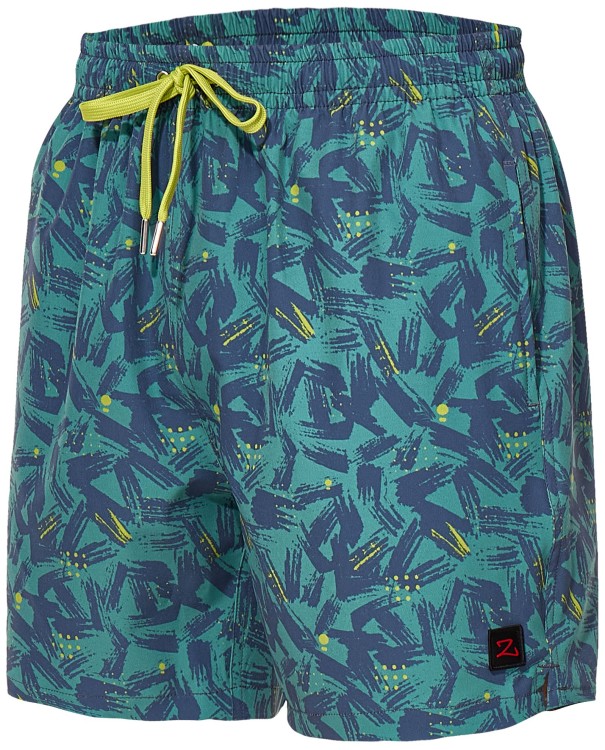 Szorty kąpielowe męskie spodenki sportowe elastyczne zagano 5673 kolor zielony z szaro żółtym wzorem