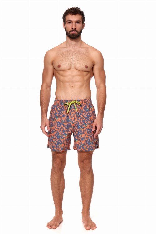 Szorty kąpielowe męskie spodenki sportowe elastyczne zagano 5673 kolor pomarańczowy z szaro zielonym wzorem