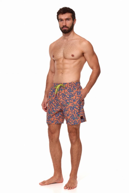 Szorty kąpielowe męskie spodenki sportowe elastyczne zagano 5673 kolor pomarańczowy z szaro zielonym wzorem