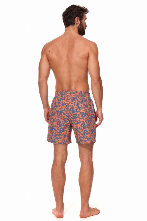 Szorty kąpielowe męskie spodenki sportowe elastyczne zagano 5673 kolor pomarańczowy z szaro zielonym wzorem