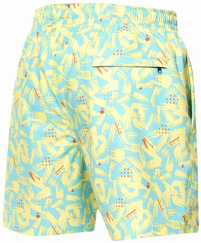 Szorty kąpielowe męskie spodenki sportowe elastyczne zagano 5673 kolor niebieski z żółto pomarańczowym wzorem