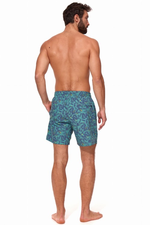 Szorty kąpielowe męskie spodenki sportowe elastyczne zagano 5673 kolor zielony z szaro żółtym wzorem