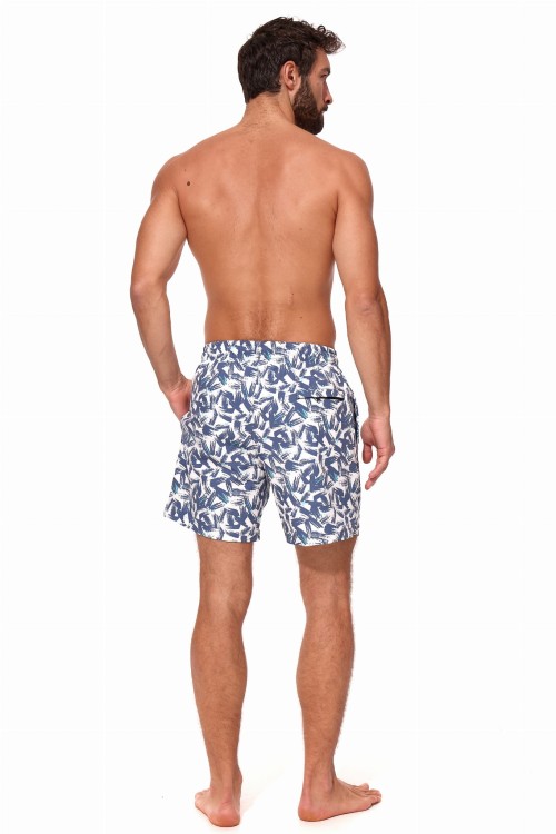 Szorty kąpielowe męskie spodenki sportowe elastyczne zagano 5673 kolor biały z niebieskim wzorem