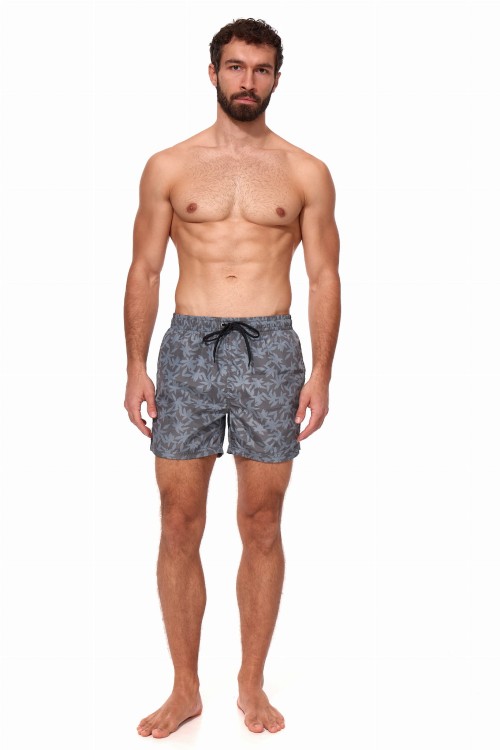 Szorty kąpielowe męskie spodenki sportowe elastyczne zagano 5675 kolor szary z jasnoszarym motywem liści