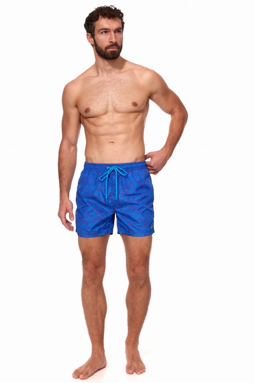 Szorty kąpielowe męskie spodenki sportowe elastyczne zagano 5675 kolor granatowy z niebieskim motywem liści