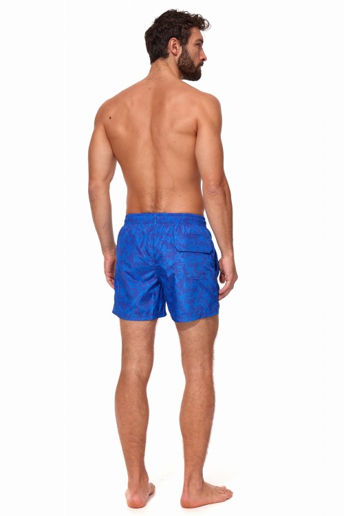 Szorty kąpielowe męskie spodenki sportowe elastyczne zagano 5675 kolor granatowy z niebieskim motywem liści