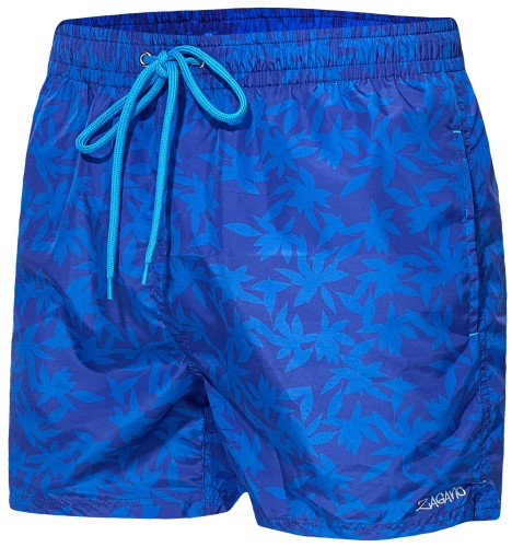 Szorty kąpielowe męskie spodenki sportowe elastyczne zagano 5675 kolor granatowy z niebieskim motywem liści