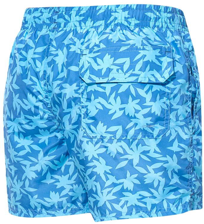 Szorty kąpielowe męskie spodenki sportowe elastyczne zagano 5675 kolor niebieski z jasnoniebieskim motywem liści