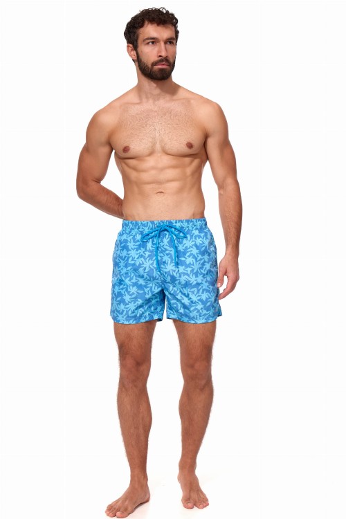 Szorty kąpielowe męskie spodenki sportowe elastyczne zagano 5675 kolor niebieski z jasnoniebieskim motywem liści