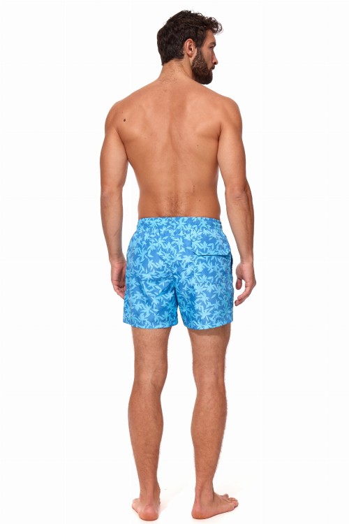 Szorty kąpielowe męskie spodenki sportowe elastyczne zagano 5675 kolor niebieski z jasnoniebieskim motywem liści