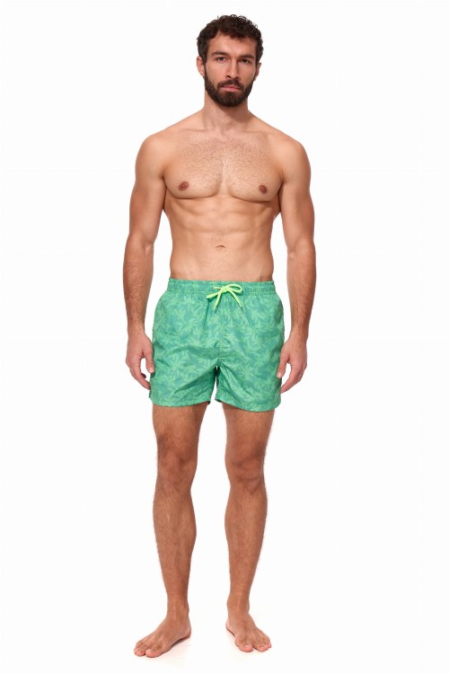 Szorty kąpielowe męskie spodenki sportowe elastyczne zagano 5675 kolor zielony z jasnozielonym motywem liści