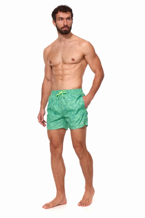 Szorty kąpielowe męskie spodenki sportowe elastyczne zagano 5675 kolor zielony z jasnozielonym motywem liści