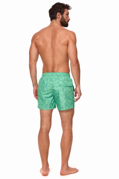Szorty kąpielowe męskie spodenki sportowe elastyczne zagano 5675 kolor zielony z jasnozielonym motywem liści