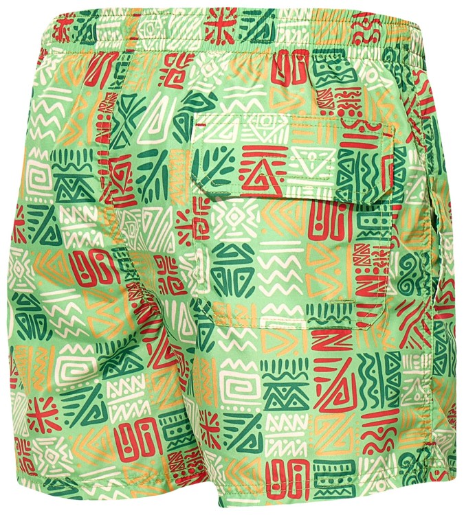 Szorty kąpielowe męskie spodenki sportowe elastyczne zagano 5675 kolor zielony z kolorowym geometrycznym wzorem