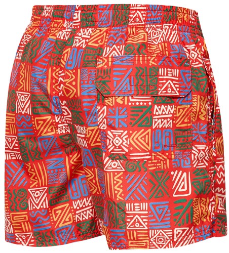Szorty kąpielowe męskie spodenki sportowe elastyczne zagano 5675 kolor pomarańczowy z kolorowym geometrycznym wzorem