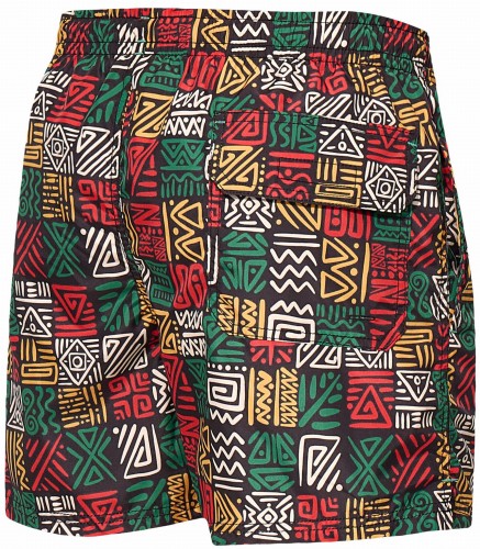 Szorty kąpielowe męskie spodenki sportowe elastyczne zagano 5675 kolor czarny z kolorowym geometrycznym wzorem