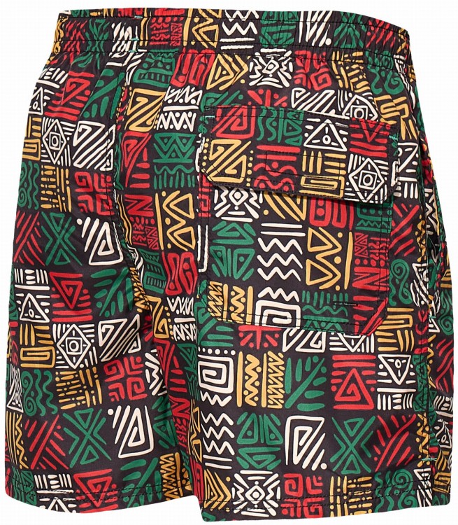 Szorty kąpielowe męskie spodenki sportowe elastyczne zagano 5675 kolor czarny z kolorowym geometrycznym wzorem