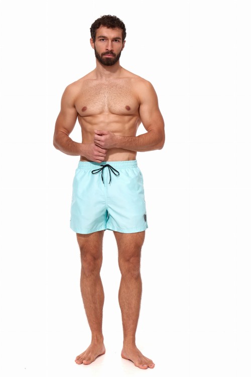 Szorty kąpielowe męskie spodenki sportowe zagano 5106 z logo w formie tarczy kolor jasny turkus