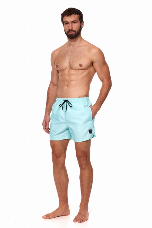 Szorty kąpielowe męskie spodenki sportowe zagano 5106 z logo w formie tarczy kolor jasny turkus