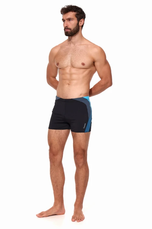 Kąpielówki męskie bokserki spodenki pływackie zagano 2402 kolor czarny z ciemnozielono niebieskimi wstawkami