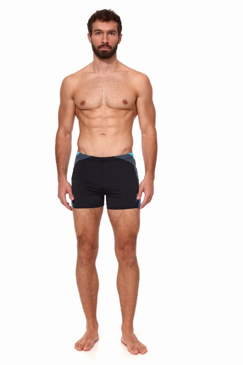 Kąpielówki męskie bokserki spodenki pływackie zagano 2402 kolor czarny z ciemnozielono niebieskimi wstawkami