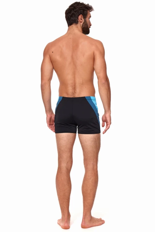 Kąpielówki męskie bokserki spodenki pływackie zagano 2402 kolor czarny z ciemnozielono niebieskimi wstawkami