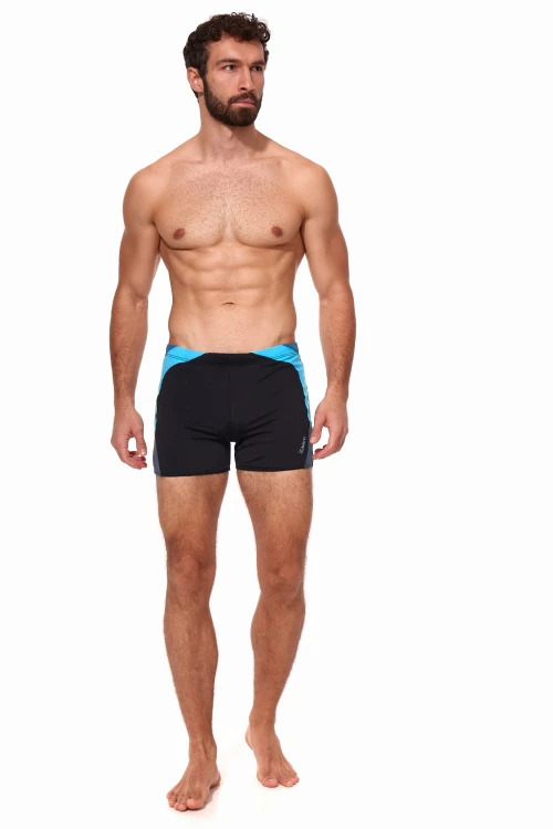 Kąpielówki męskie bokserki spodenki pływackie zagano 2402 kolor czarny z szaro niebieskimi wstawkami