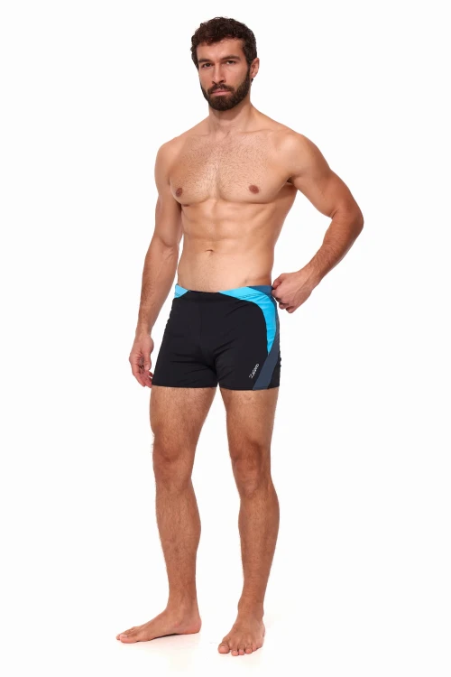 Kąpielówki męskie bokserki spodenki pływackie zagano 2402 kolor czarny z szaro niebieskimi wstawkami