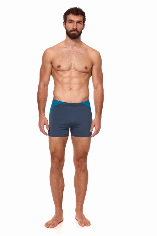 Kąpielówki męskie bokserki spodenki pływackie zagano 2402 kolor szary z niebieskimi wstawkami