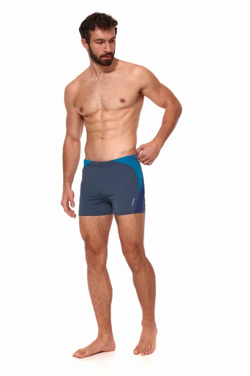 Kąpielówki męskie bokserki spodenki pływackie zagano 2402 kolor szary z niebieskimi wstawkami