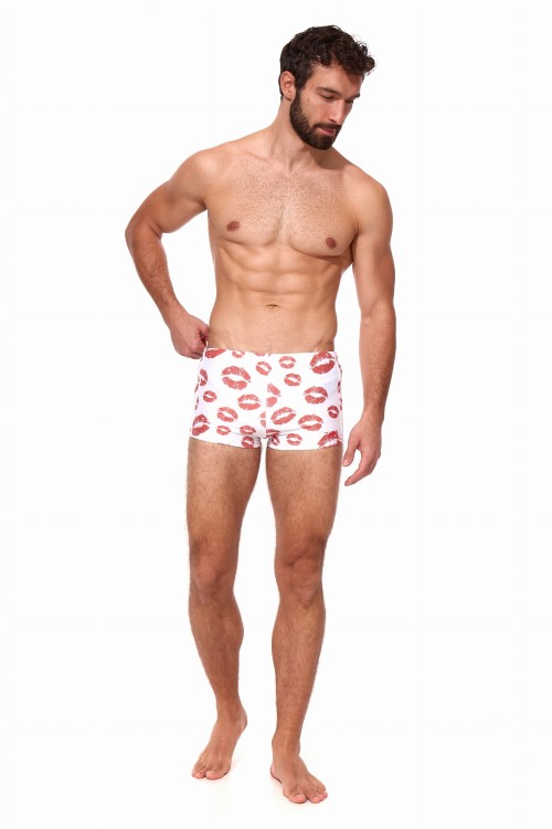 Kąpielówki męskie bokserki spodenki pływackie kolorowe zagano 2380 kolor biały z motywem czerwonych ust