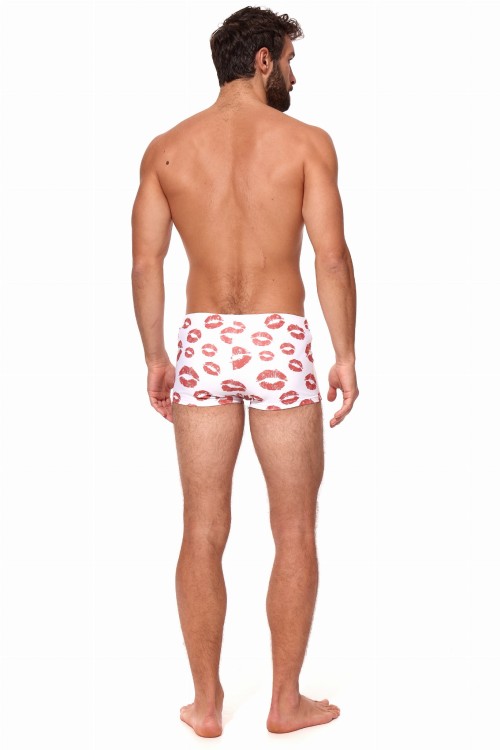 Kąpielówki męskie bokserki spodenki pływackie kolorowe zagano 2380 kolor biały z motywem czerwonych ust