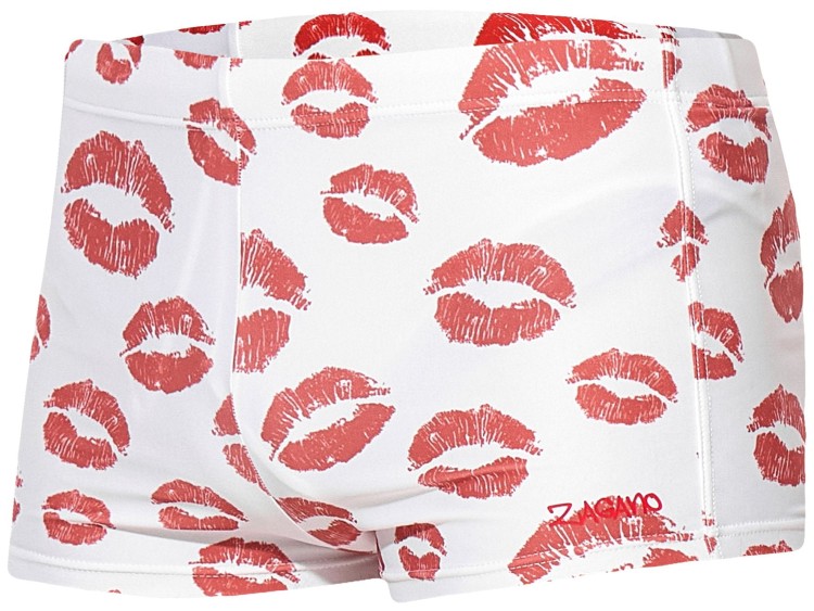 Kąpielówki męskie bokserki spodenki pływackie kolorowe zagano 2380 kolor biały z motywem czerwonych ust