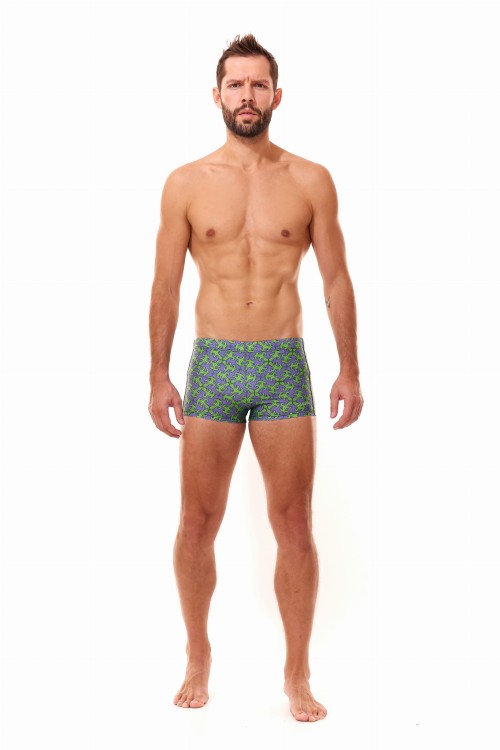 Kąpielówki męskie bokserki spodenki pływackie kolorowe zagano 2380 kolor fioletowy z zielonym motywem zwierzęcym