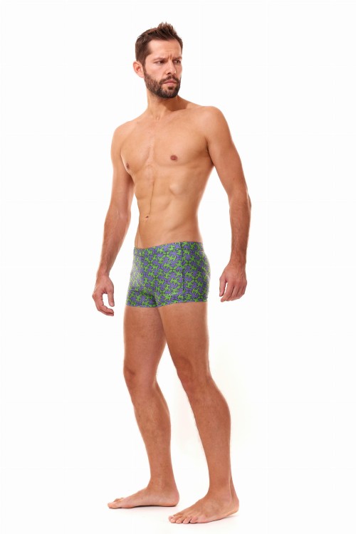 Kąpielówki męskie bokserki spodenki pływackie kolorowe zagano 2380 kolor fioletowy z zielonym motywem zwierzęcym