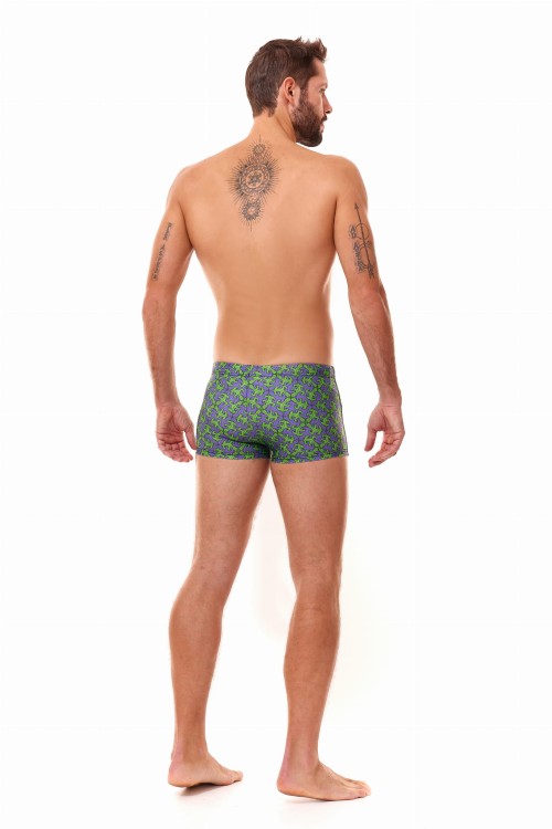 Kąpielówki męskie bokserki spodenki pływackie kolorowe zagano 2380 kolor fioletowy z zielonym motywem zwierzęcym