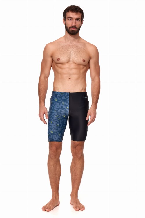 Kąpielówki męskie spodenki pływackie jammer 2389 kolor czarny z niebiesko żółtym wzorem