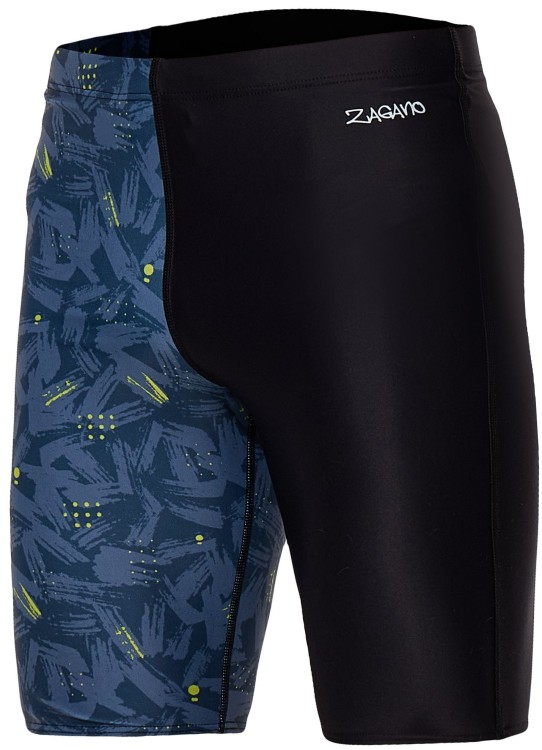 Kąpielówki męskie spodenki pływackie jammer 2389 kolor czarny z niebiesko żółtym wzorem