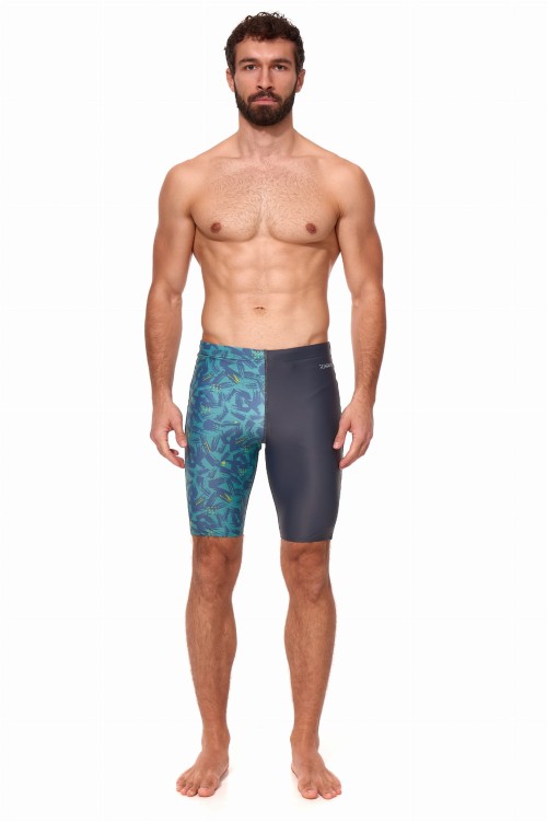 Kąpielówki męskie spodenki pływackie jammer 2389 kolor szary z niebiesko zielonym wzorem