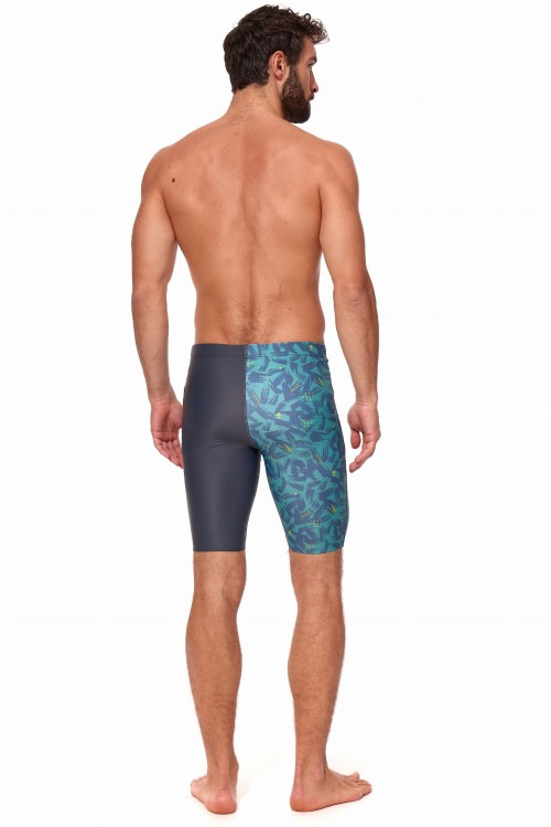 Kąpielówki męskie spodenki pływackie jammer 2389 kolor szary z niebiesko zielonym wzorem
