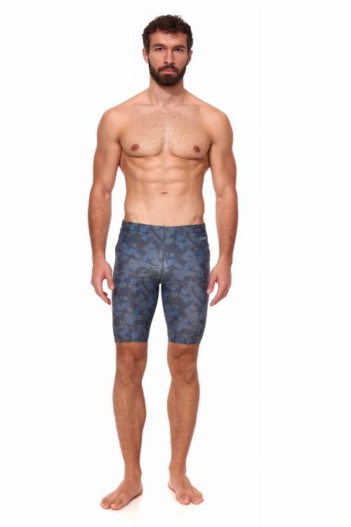 Kąpielówki męskie spodenki pływackie jammer 2387 z szaro niebieskim wzorem