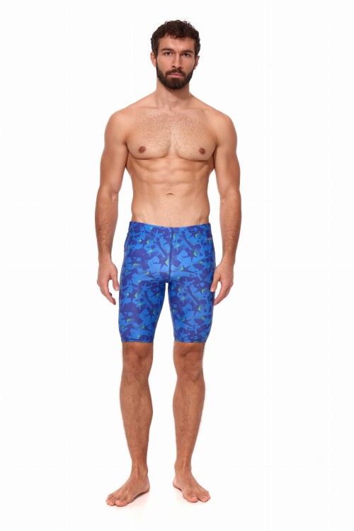 Kąpielówki męskie spodenki pływackie jammer 2387 z niebiesko zielonym wzorem