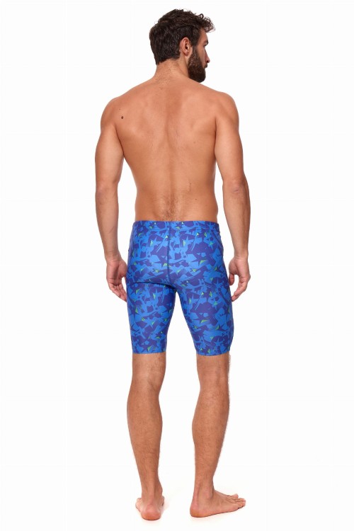 Kąpielówki męskie spodenki pływackie jammer 2387 z niebiesko zielonym wzorem